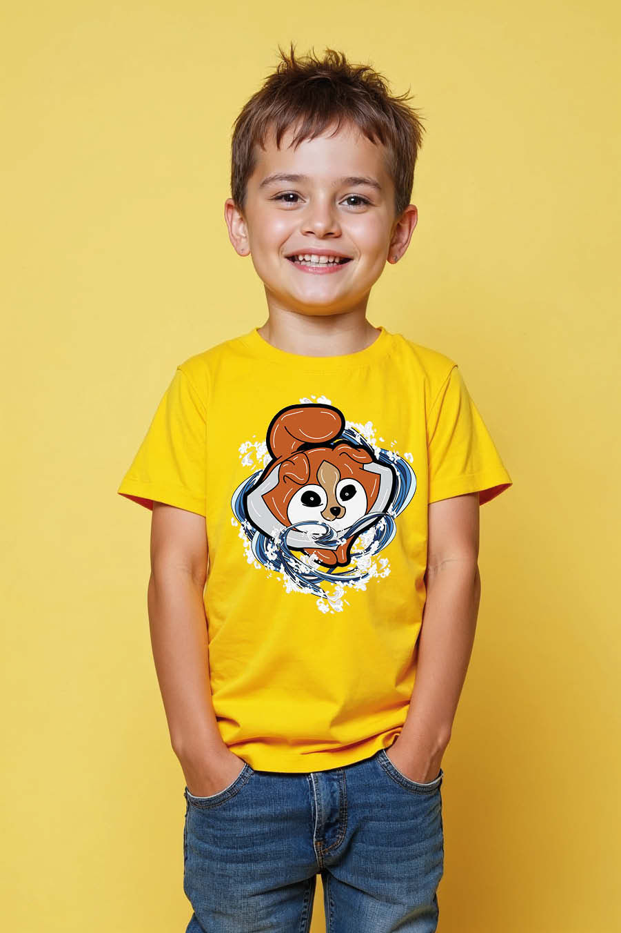 Thumbnail: cute Puppy in a Swirling Vortex Graphic Casual Kids Printed T-Shirt