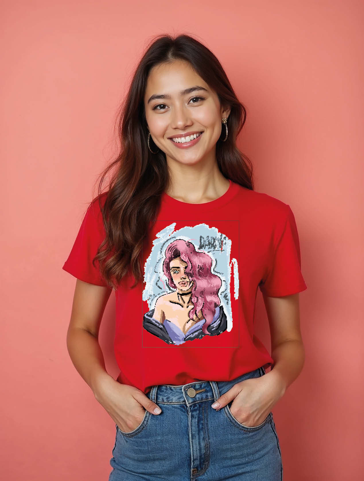 Rose-Haired Siren Stylish Women’s Printed Graphic Streetwear T-Shirt