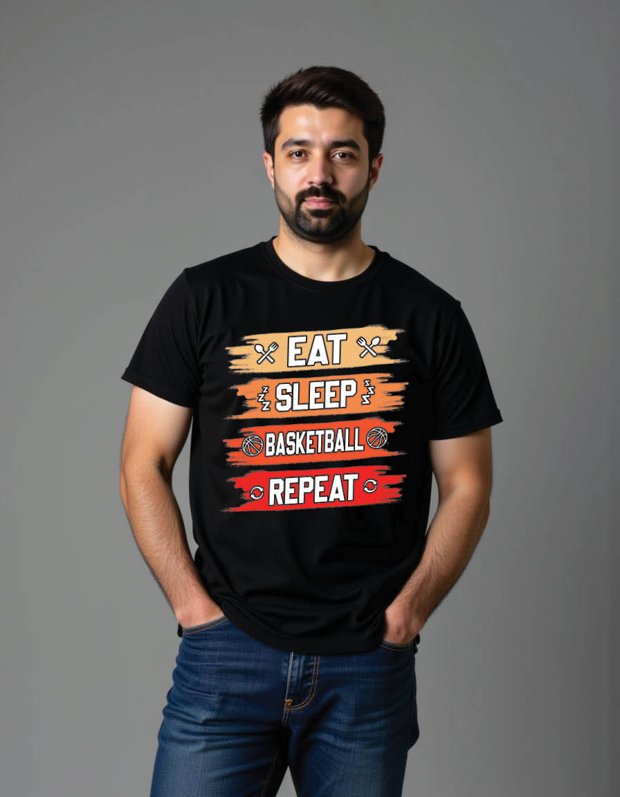 eat sleep basketball repeat basketball mens printed graphic t shirt