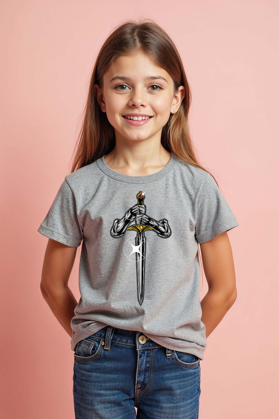 Thumbnail: Sword Warrior Graphic Kids T-Shirt – Powerful Hero Theme Tee for Boys & Girls