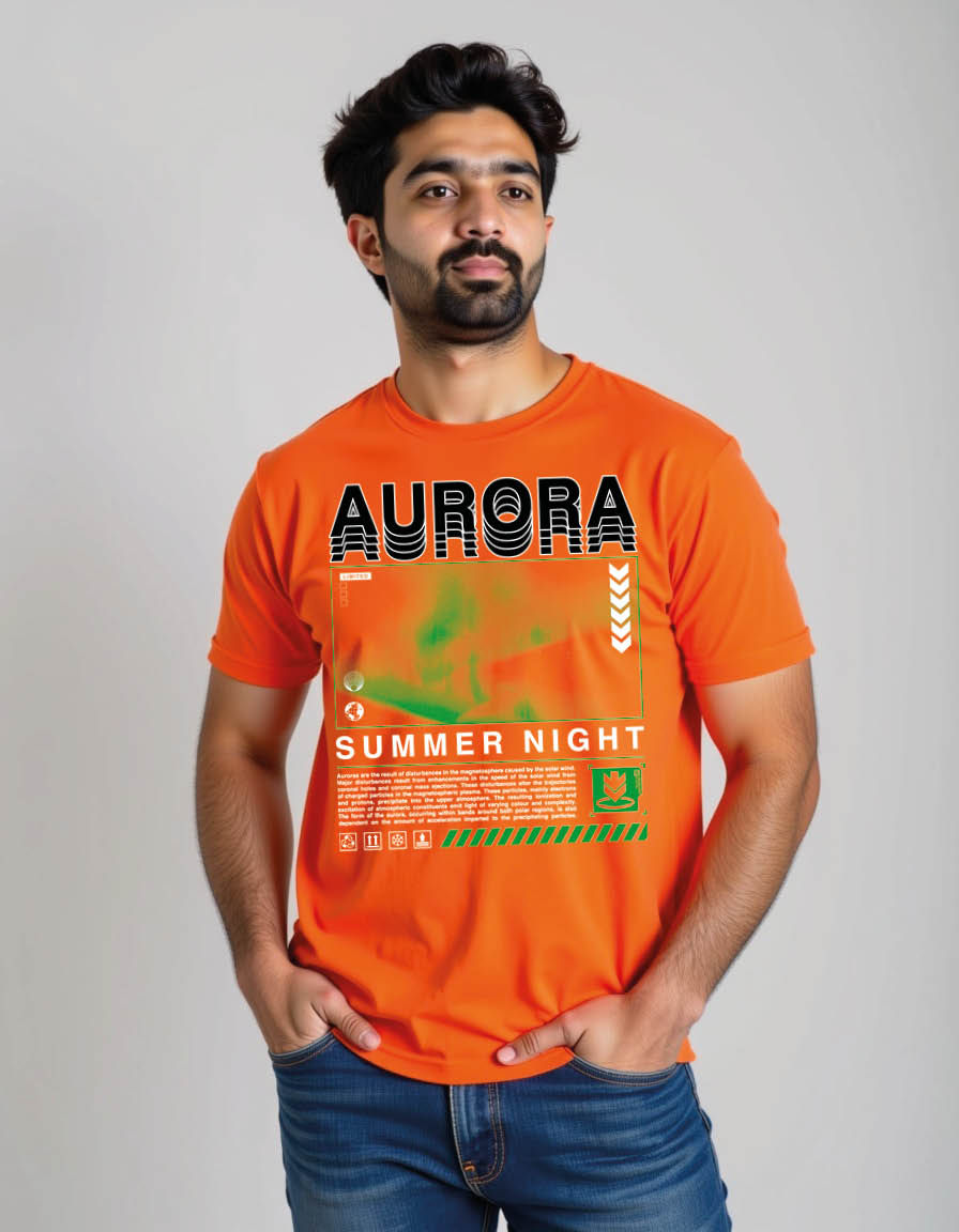 Thumbnail: aurora summer night simple vintage mens printed graphic t shirt