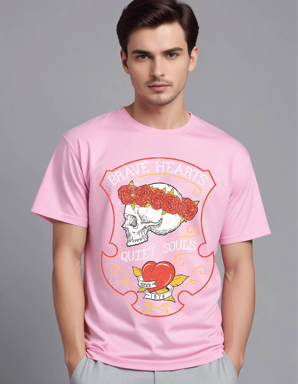 Thumbnail: brave hearts quiet souls crown roses skull mens printed graphic t shirt