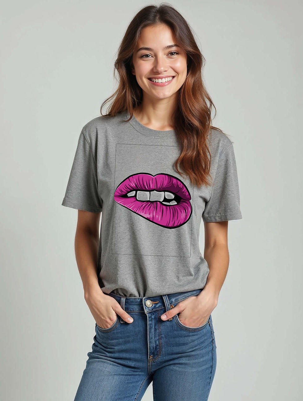 Thumbnail: Lips Biting Chocolate Bar Modern Women’s Printed Graphic Streetwear T-Shirt