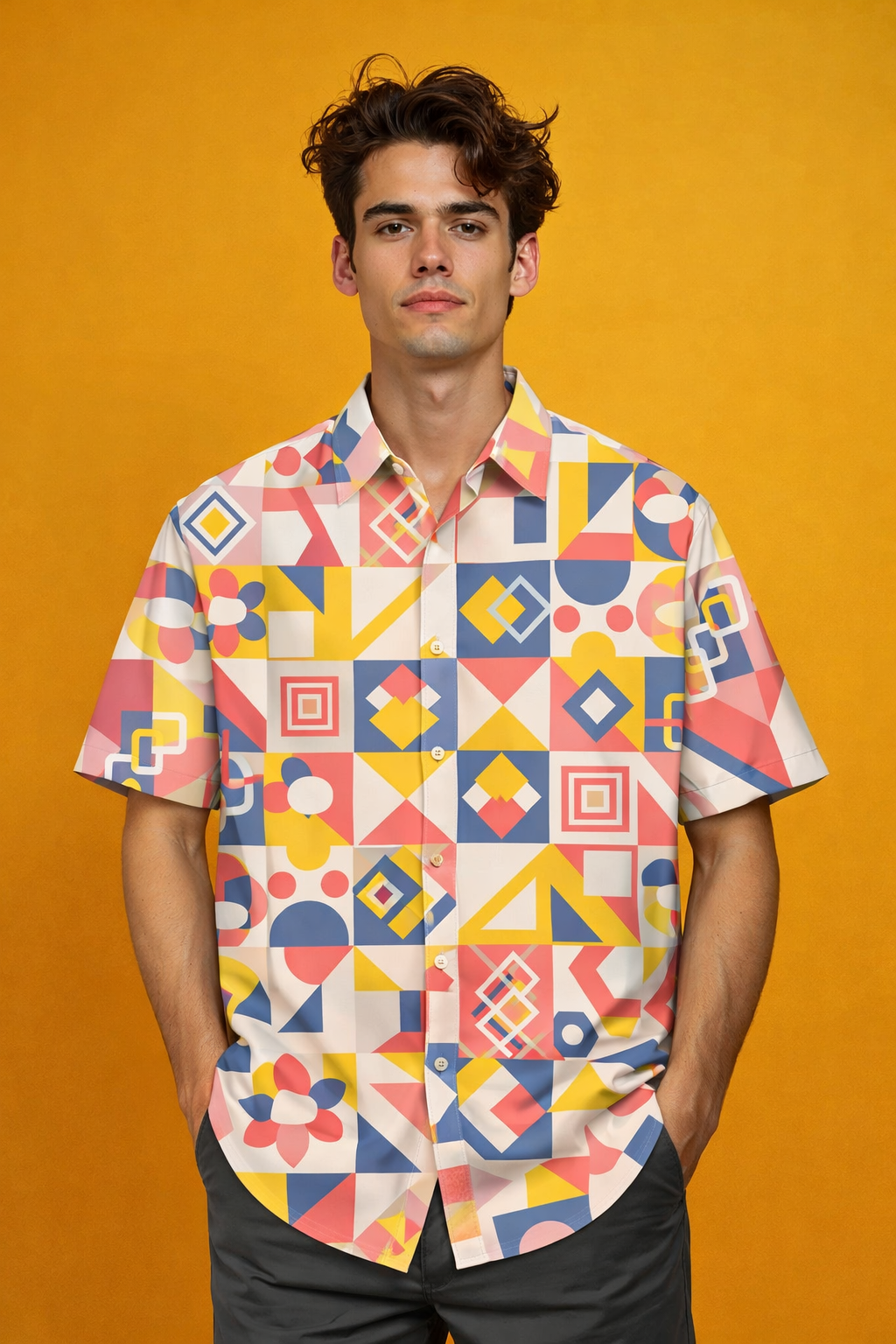 Casual style geometric Premium Look Patterned All Over Print Oversized Shirt