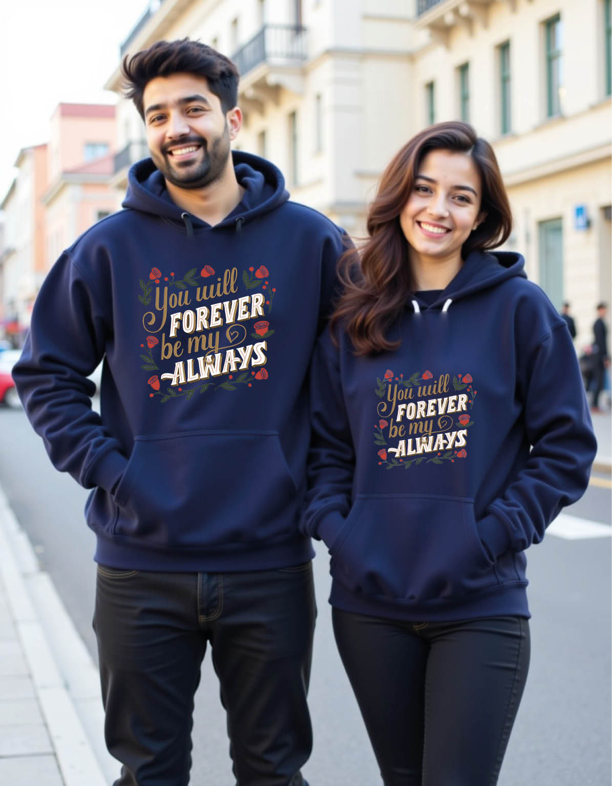 you will forever be my always Urban Printed Graphic Couple Hoodies