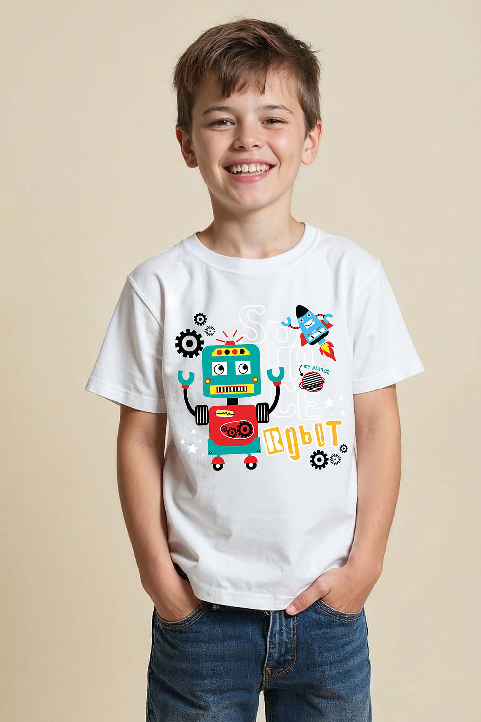 Thumbnail: Ready To Go space Cartoon Stylish Casual Kids Printed T-Shirt – Quote Print