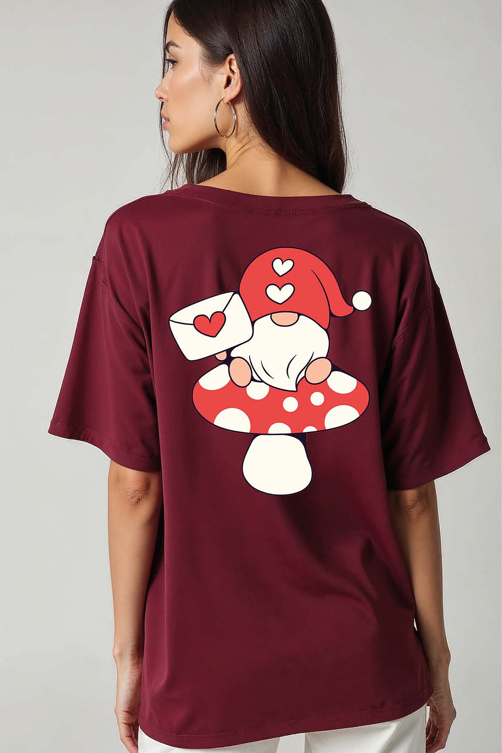 Thumbnail: Mushroom Gnome with Love Letter Aesthetic Unisex Oversized Drop Shoulder T-Shirt
