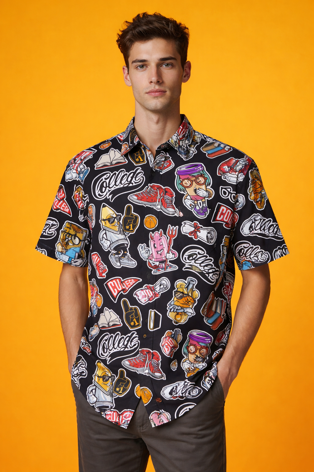 College style in vibrant hues Fashion Essential Patterned AOP Oversized Shirt