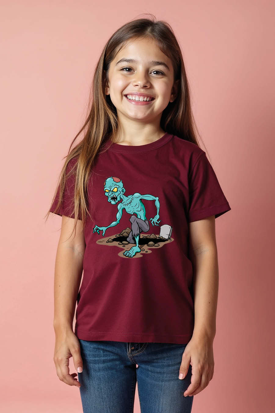 Thumbnail: Kids' Zombie Rising from Grave T-Shirt Cute Casual Kids Printed T-Shirt