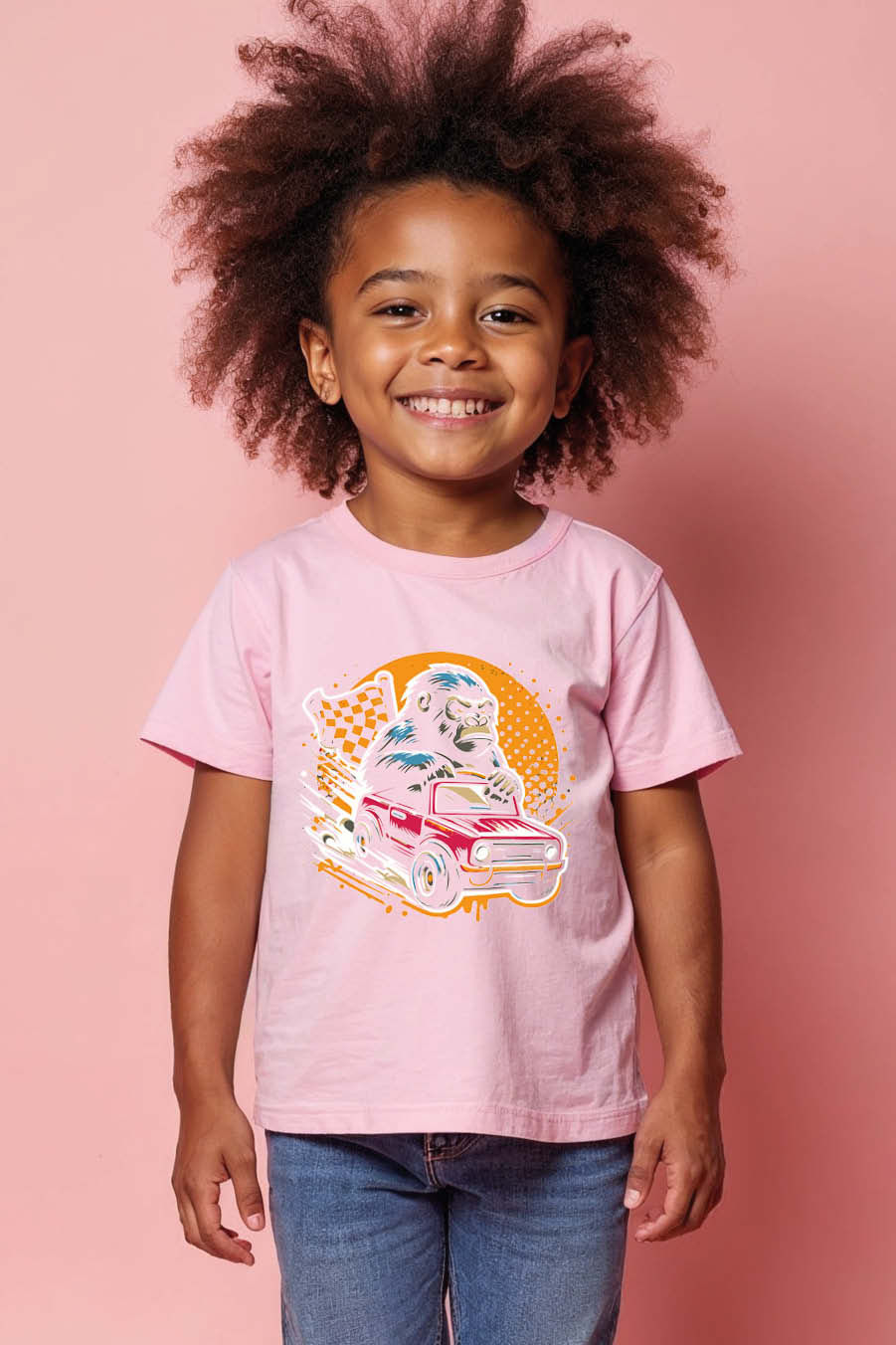 Thumbnail: Racing Gorilla in a Pickup Truck Kids T-Shirt Colorful Unisex Kids Graphic Tee