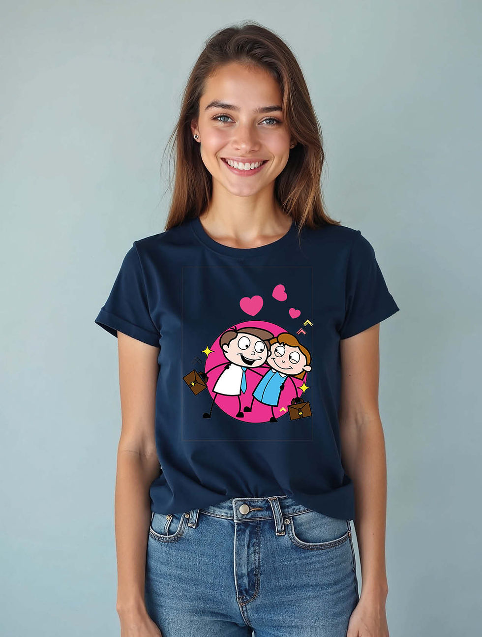 Thumbnail: Cute Cartoon Couple Love  Urban Women’s Printed Graphic Streetwear T-Shirt