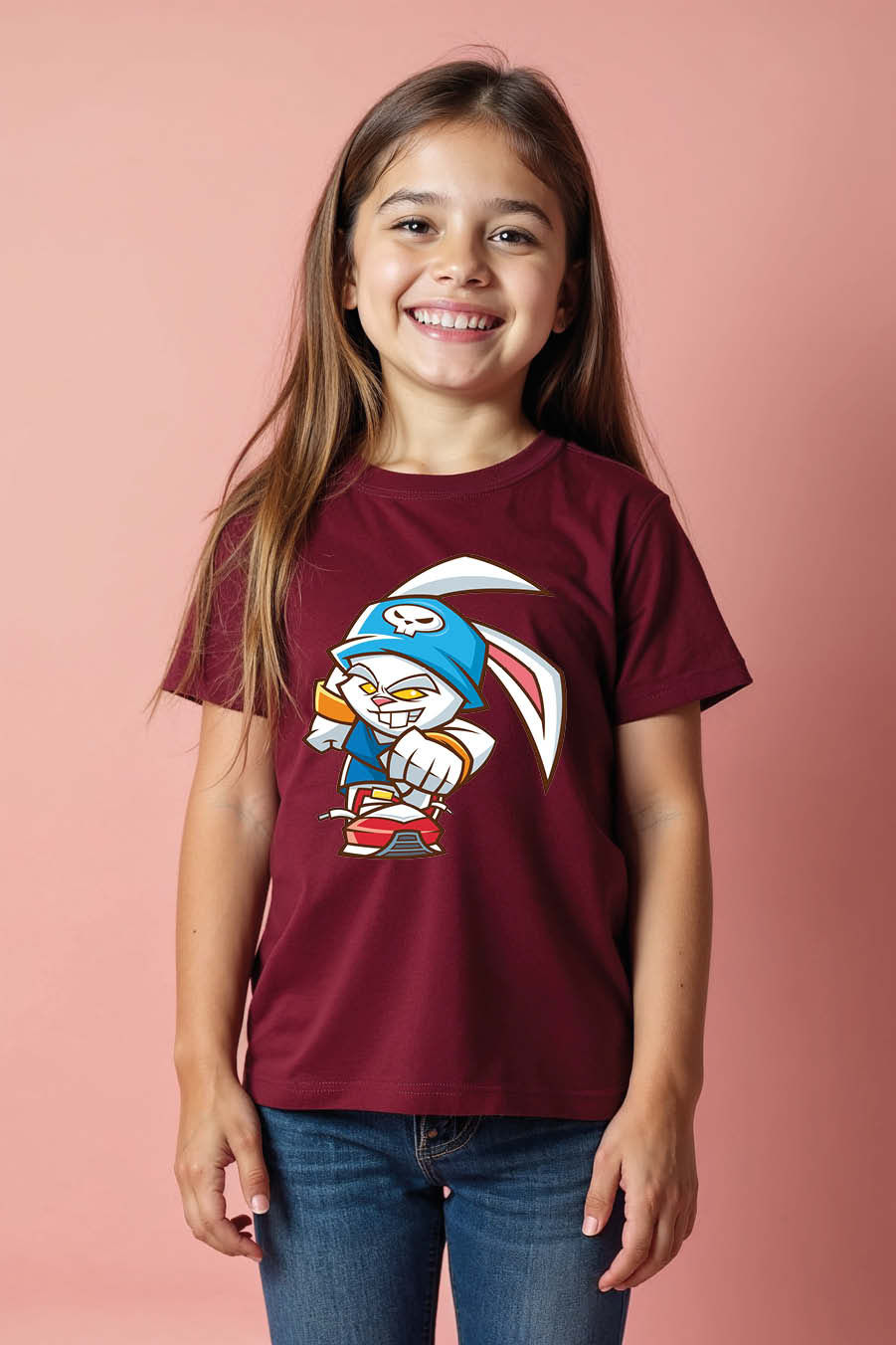 Thumbnail: Mischievous Rabbit Skateboarder Graphic T-Shirt Premium Kids Graphic Tee