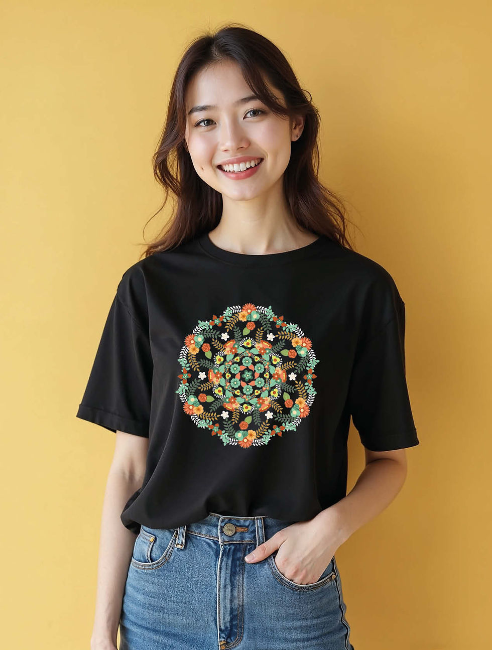 Thumbnail: Floral Wreath Mandala Classic Women’s Printed Graphic Streetwear T-Shirt