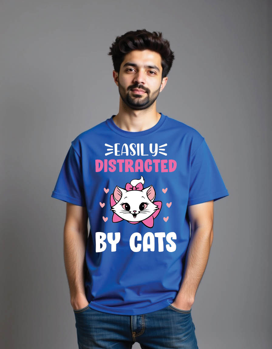 easily distracted by cats typography cat mens printed graphic t shirt