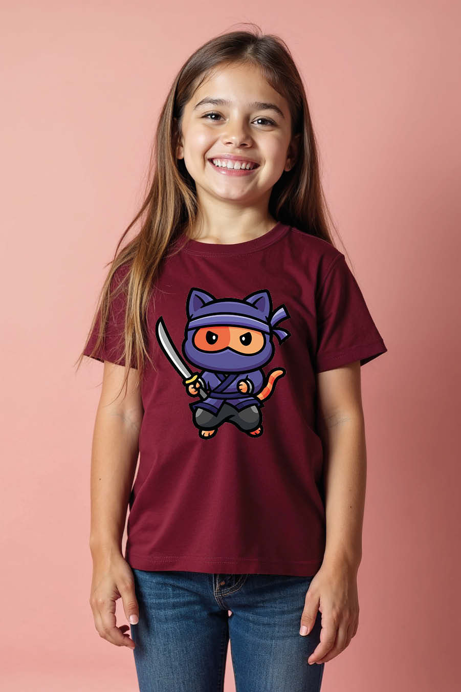 Thumbnail: Cute Cat Ninja Sword Colorful Cool Kids T-Shirt – Artwork Print Design