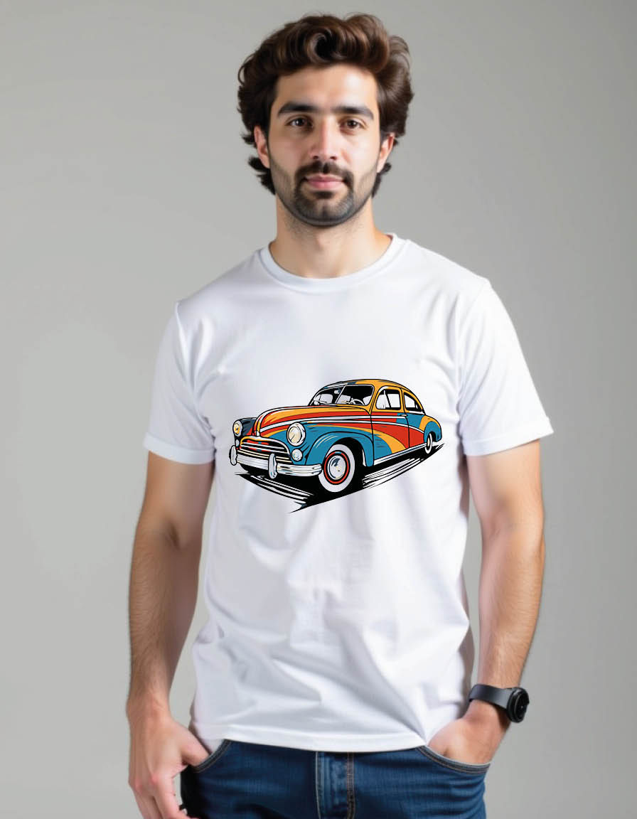 Thumbnail: car with pop art style mens printed graphic t shirt