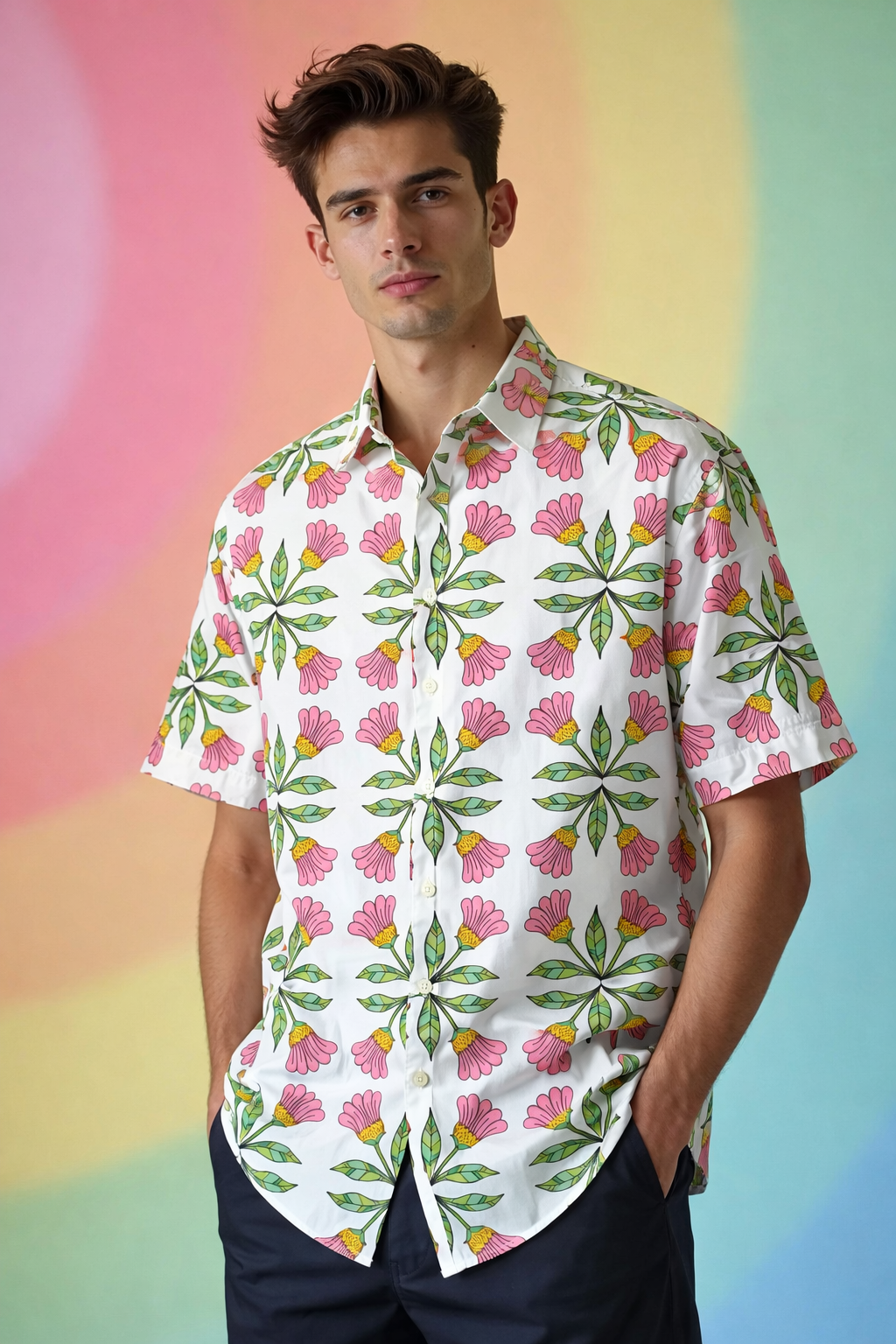 Floral Portrait Casual Patterned AOP Oversized Shirt – Exclusive Edition