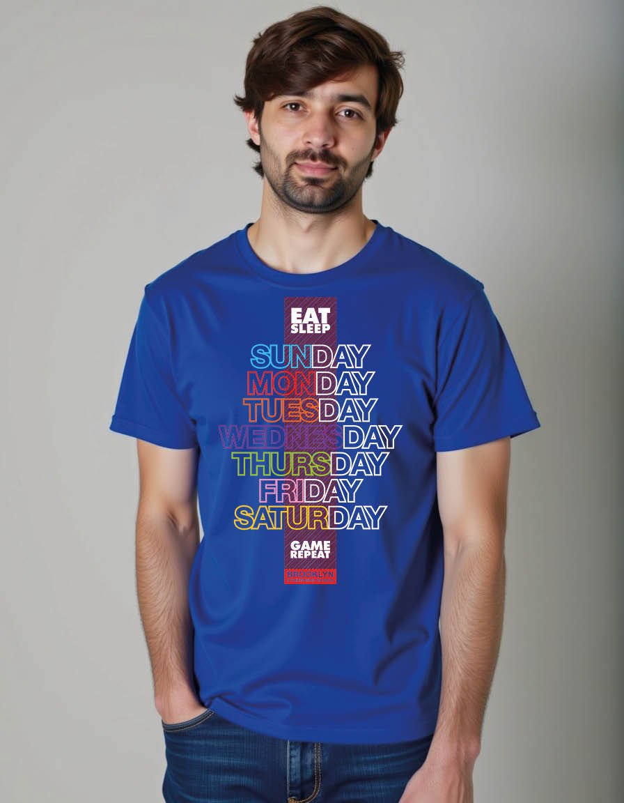 Thumbnail: all day eat sleep game repeat vintage fashion mens printed graphic t shirt