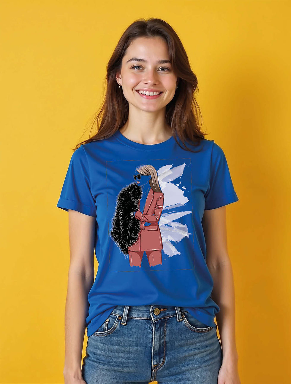 Thumbnail: Modern Fashion Illustration Faux Fur Coat Chic Women’s Printed Graphic T-Shirt