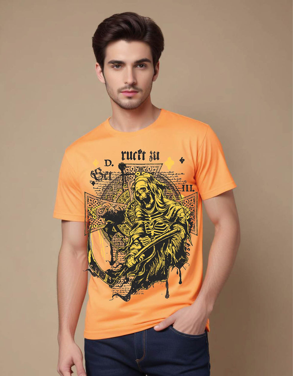 Thumbnail: grim reaper skeleton holding scythe cross mens printed graphic t shirt