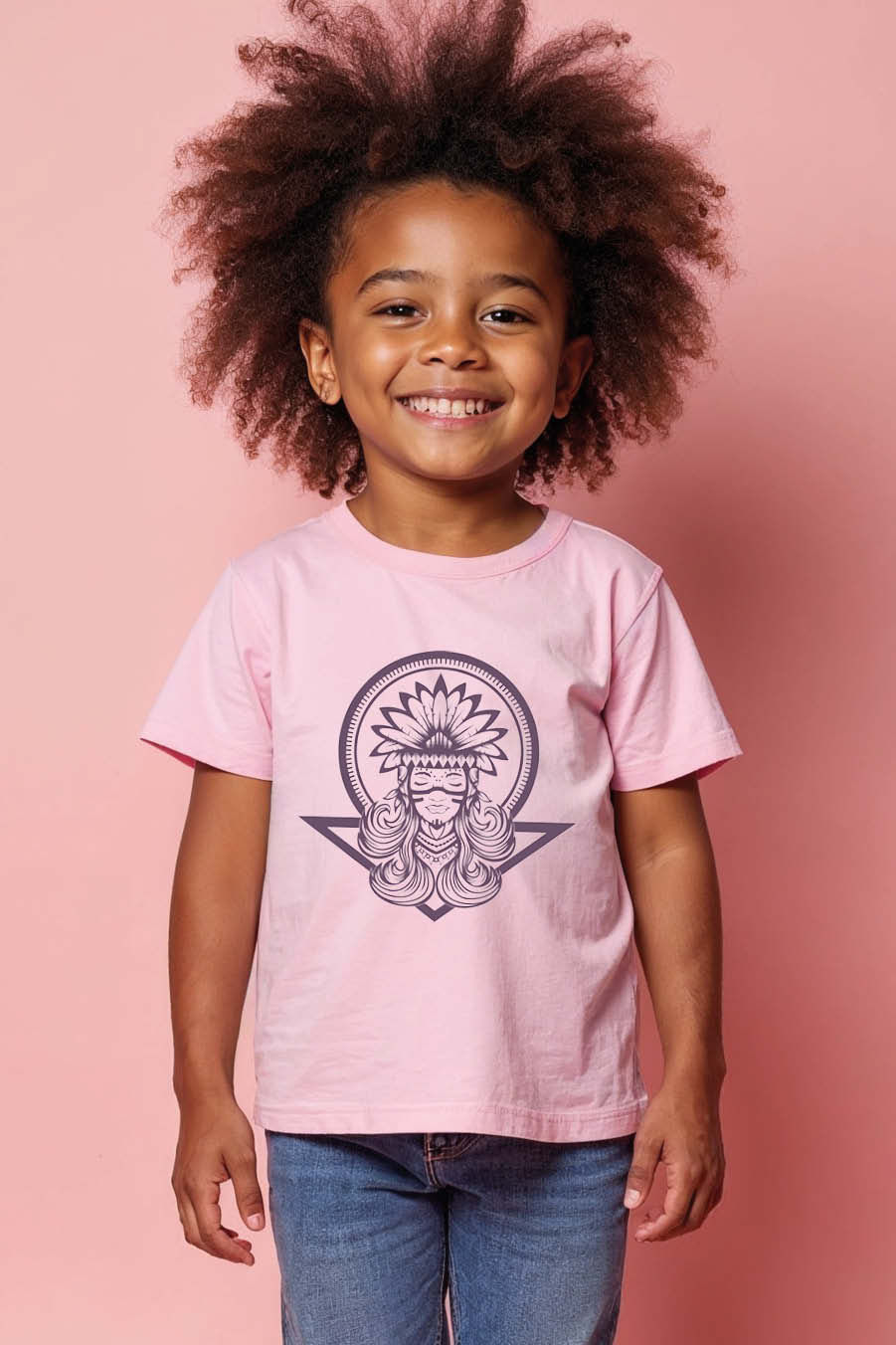 Thumbnail: Tribal Queen with Headdress Graphic T-ShirtPlayful Printed T-Shirt Boys & girls