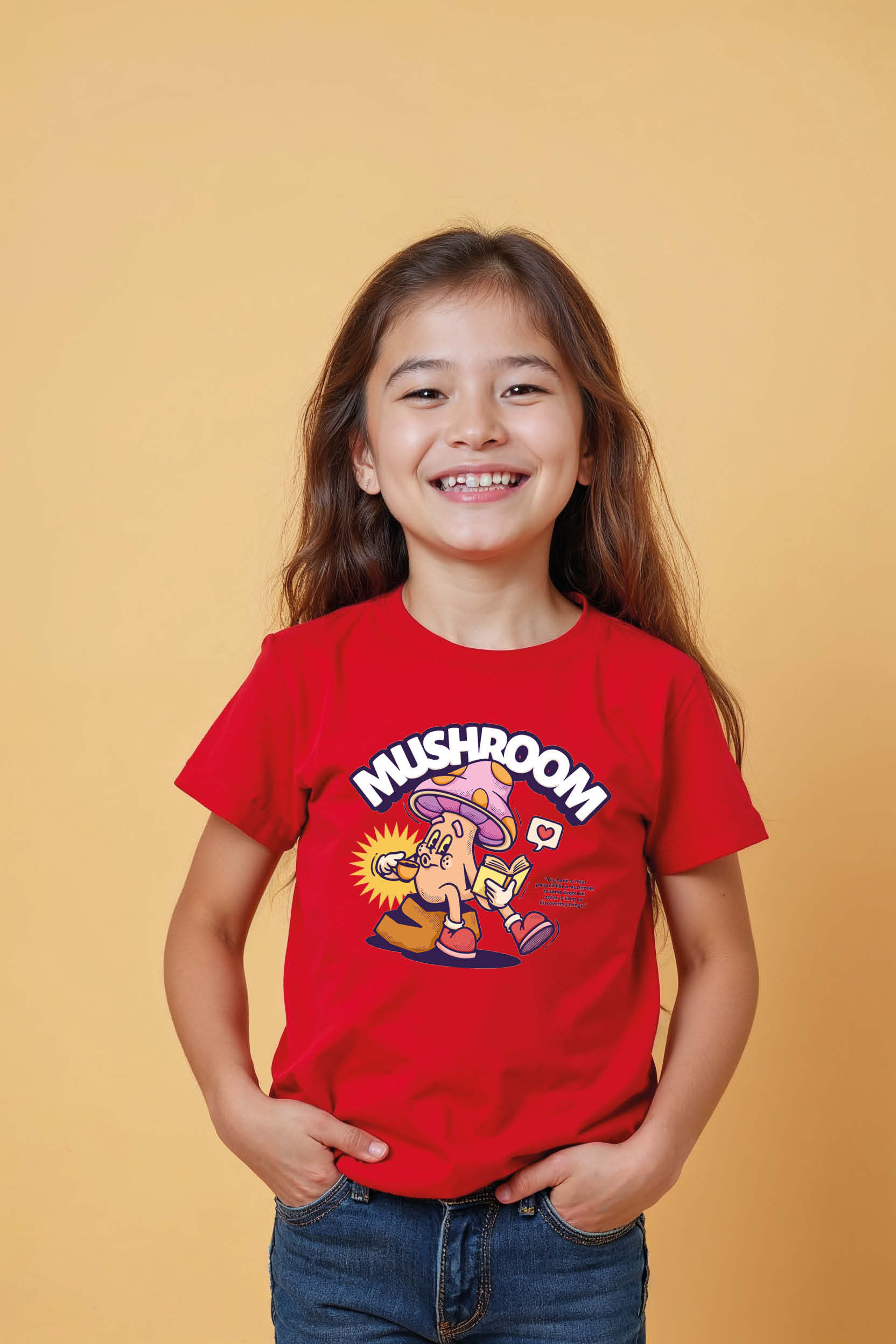 mushroom Playful Typography Print T-Shirt for Kids – Artwork Print Design