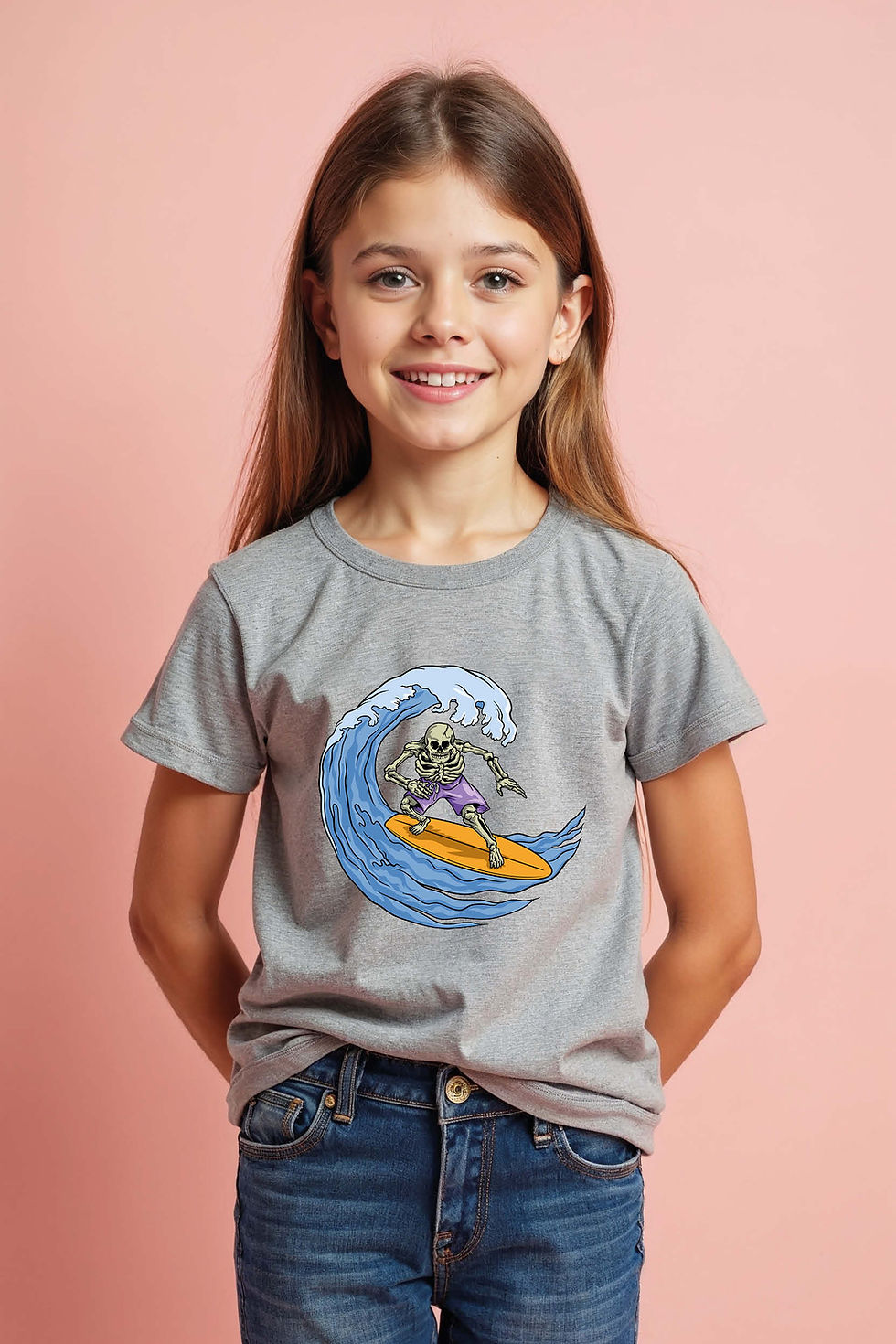 Thumbnail: Skeleton Surfer Riding a Wave Graphic T-Shirt Fashion Unisex Kids Graphic Tee