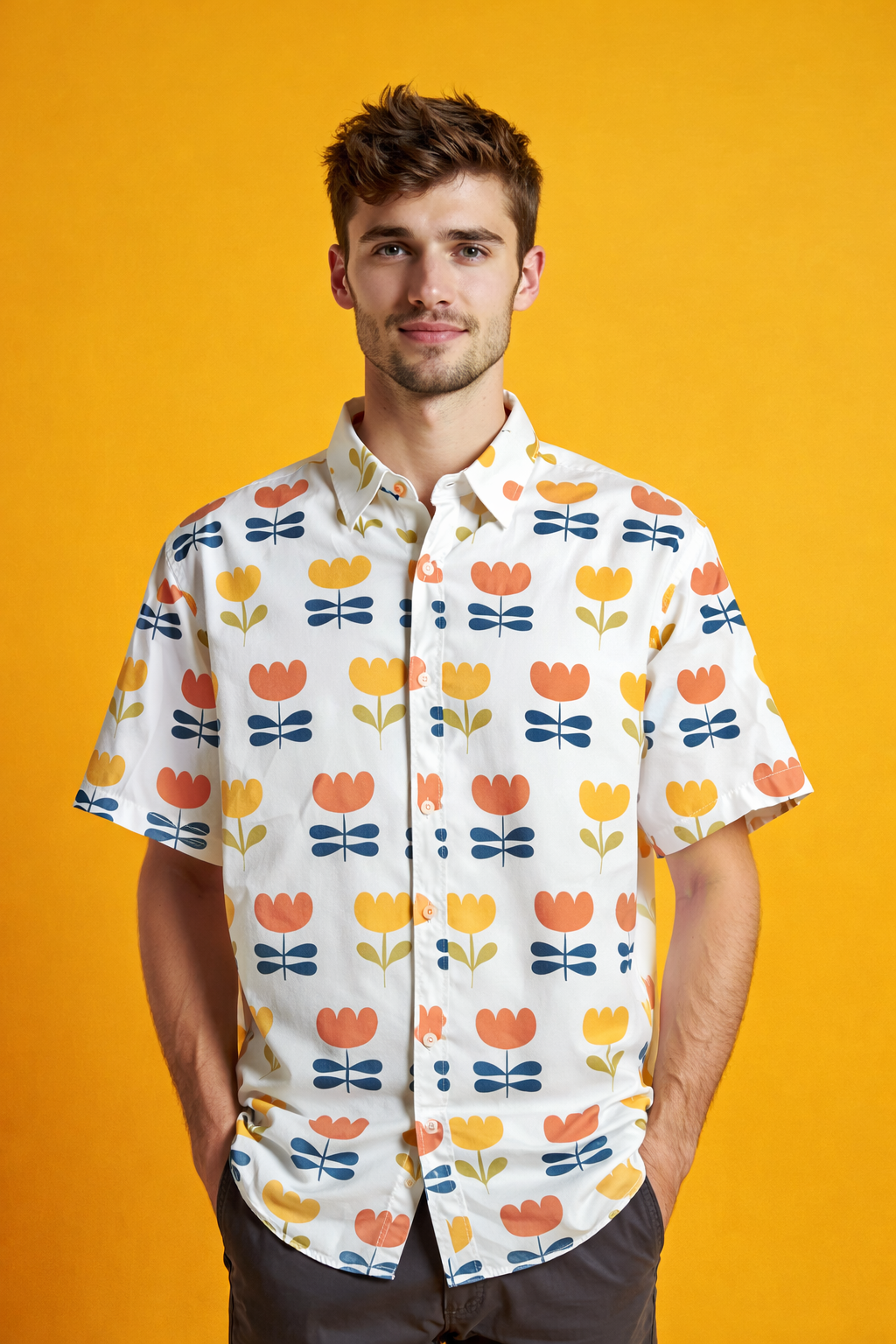 Floral pattern Modern Street Patterned All Over Print Oversized Shirt