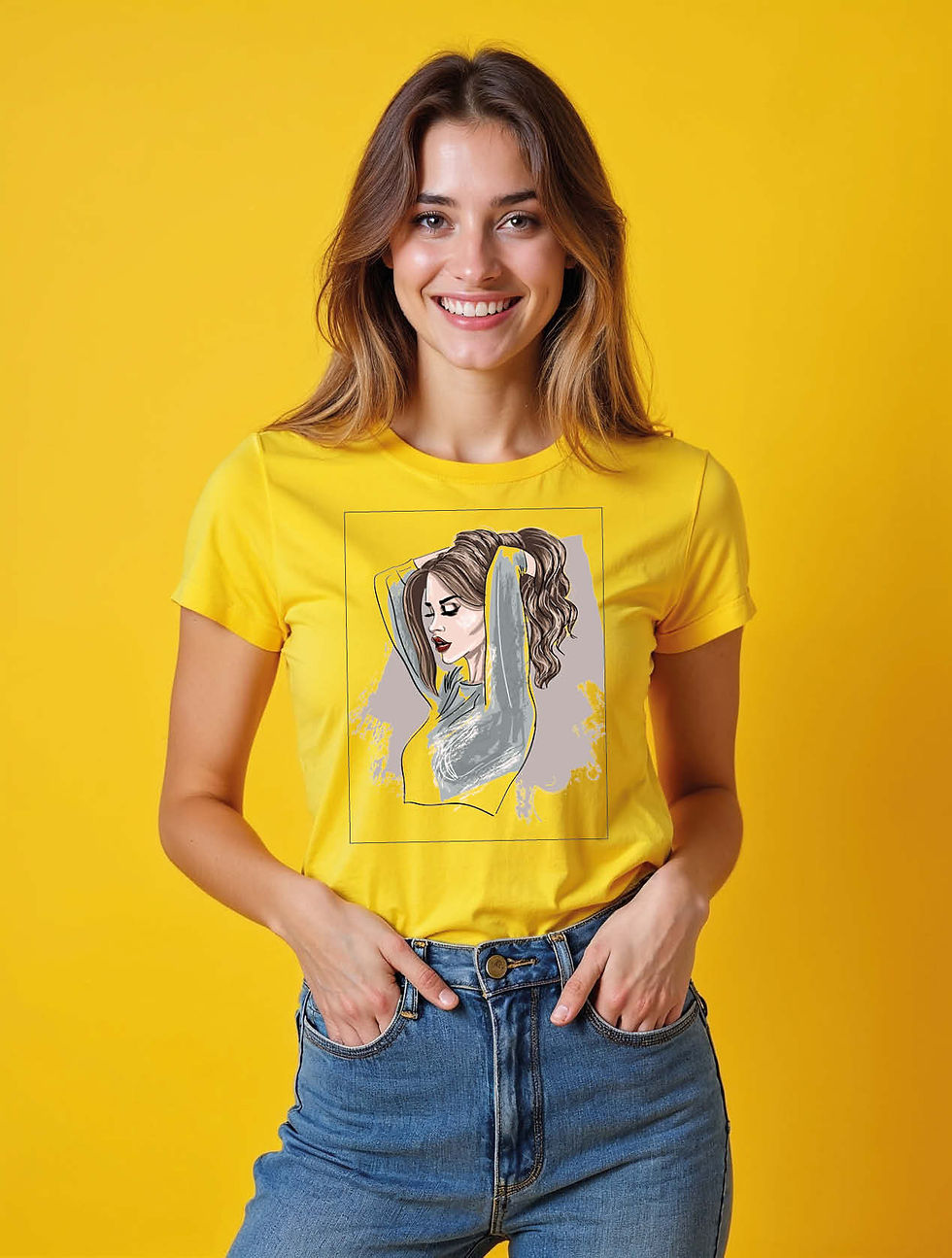 Thumbnail: Ponytail Sketch Casual Women’s Graphic T-Shirt – Premium Quality