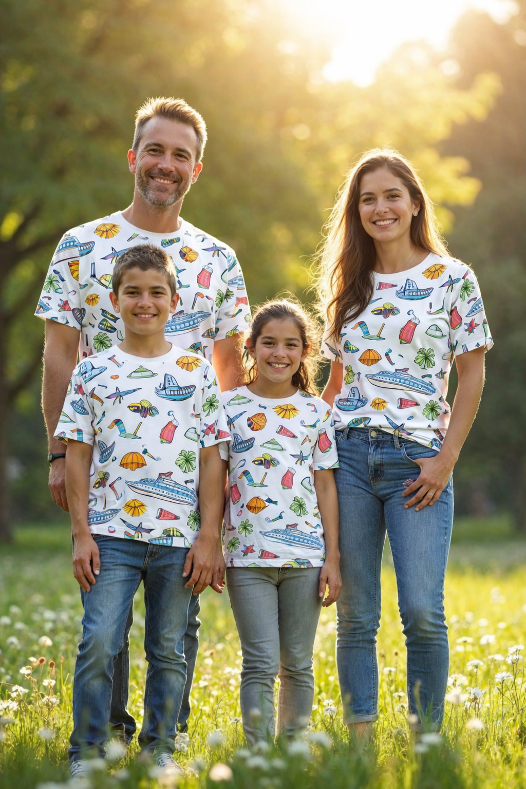 Family fun in a sunny field family matching printed tees pack of 4