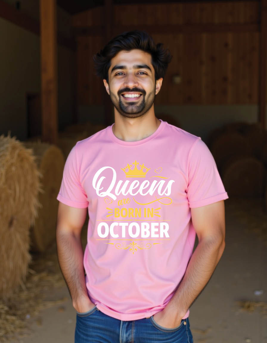 Thumbnail: queens are born october typography mens printed graphic t shirt