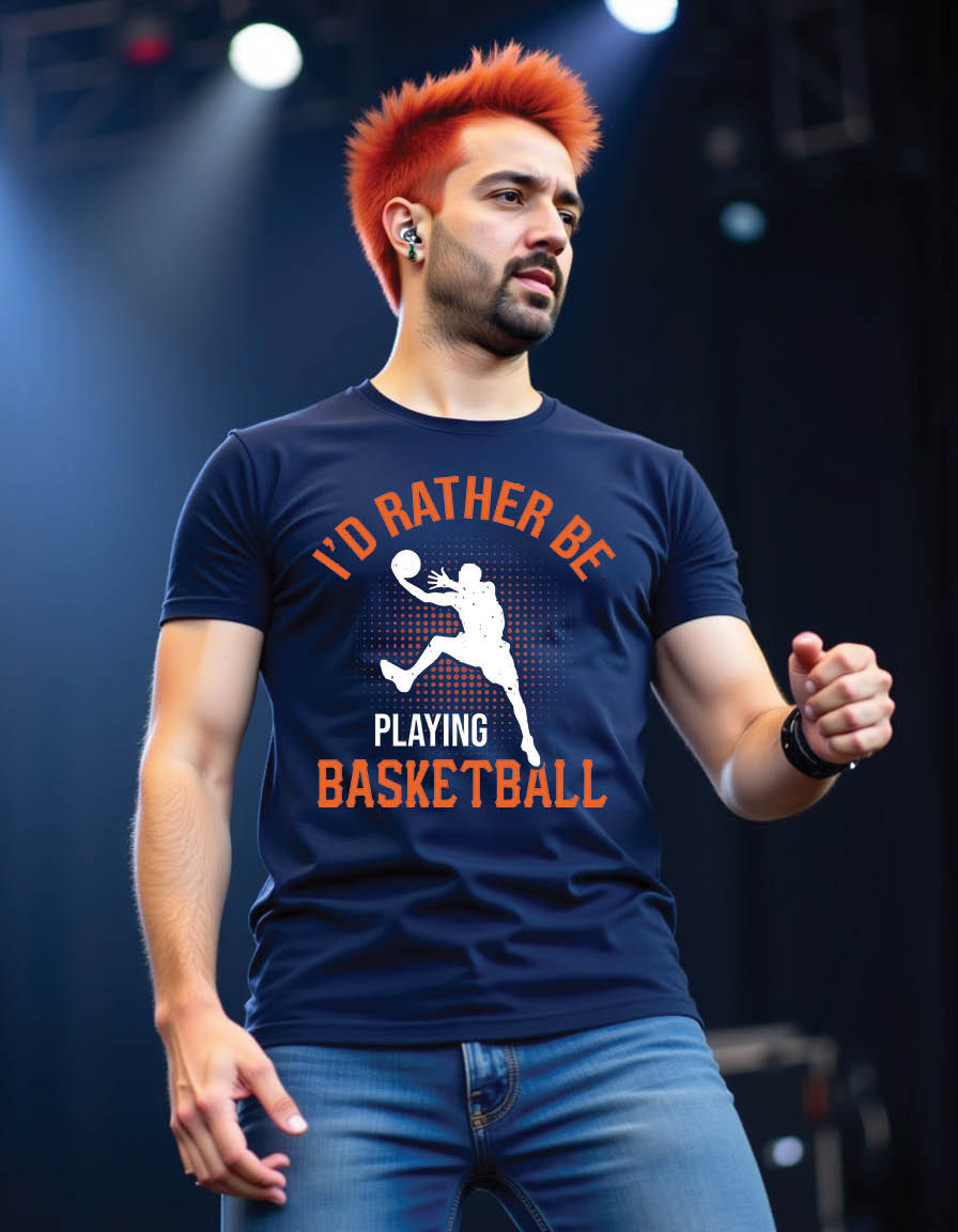 Thumbnail: id rather be playing basketball mens printed graphic t shirt
