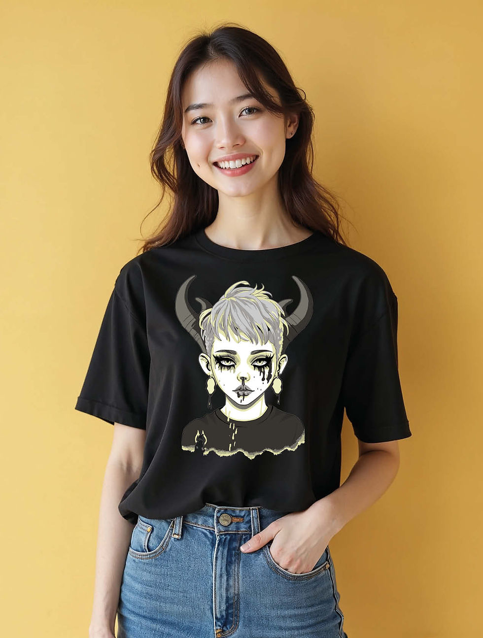 Thumbnail: Dark Fantasy Horned Portrait Casual Women’s Graphic T-Shirt – Limited Stock