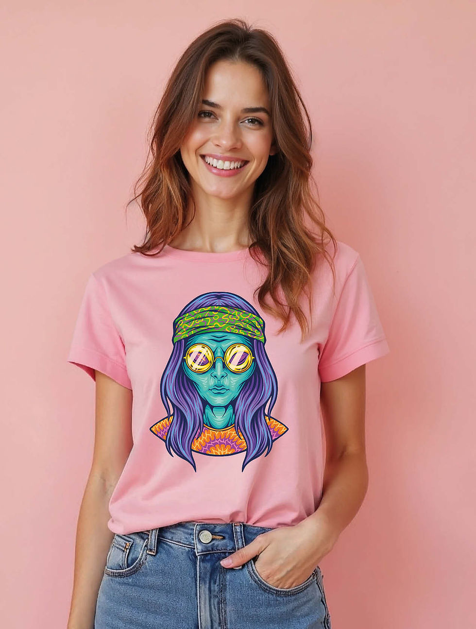 Thumbnail: Tie-Dye Hippie Alien Stylish Women’s Printed T-Shirt – Fast Delivery