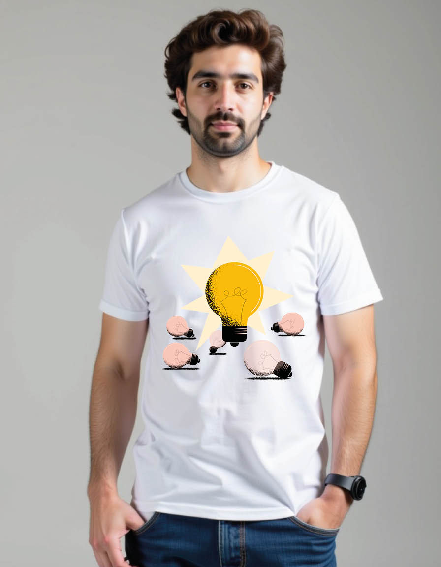 Thumbnail: good idea working idea concept with big glowing mens printed graphic t shirts