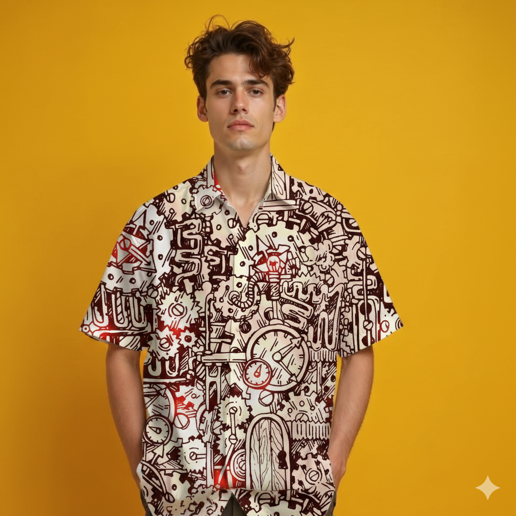 clock machines patterned Trend Driven Urban Patterned All Over Printed Shirt