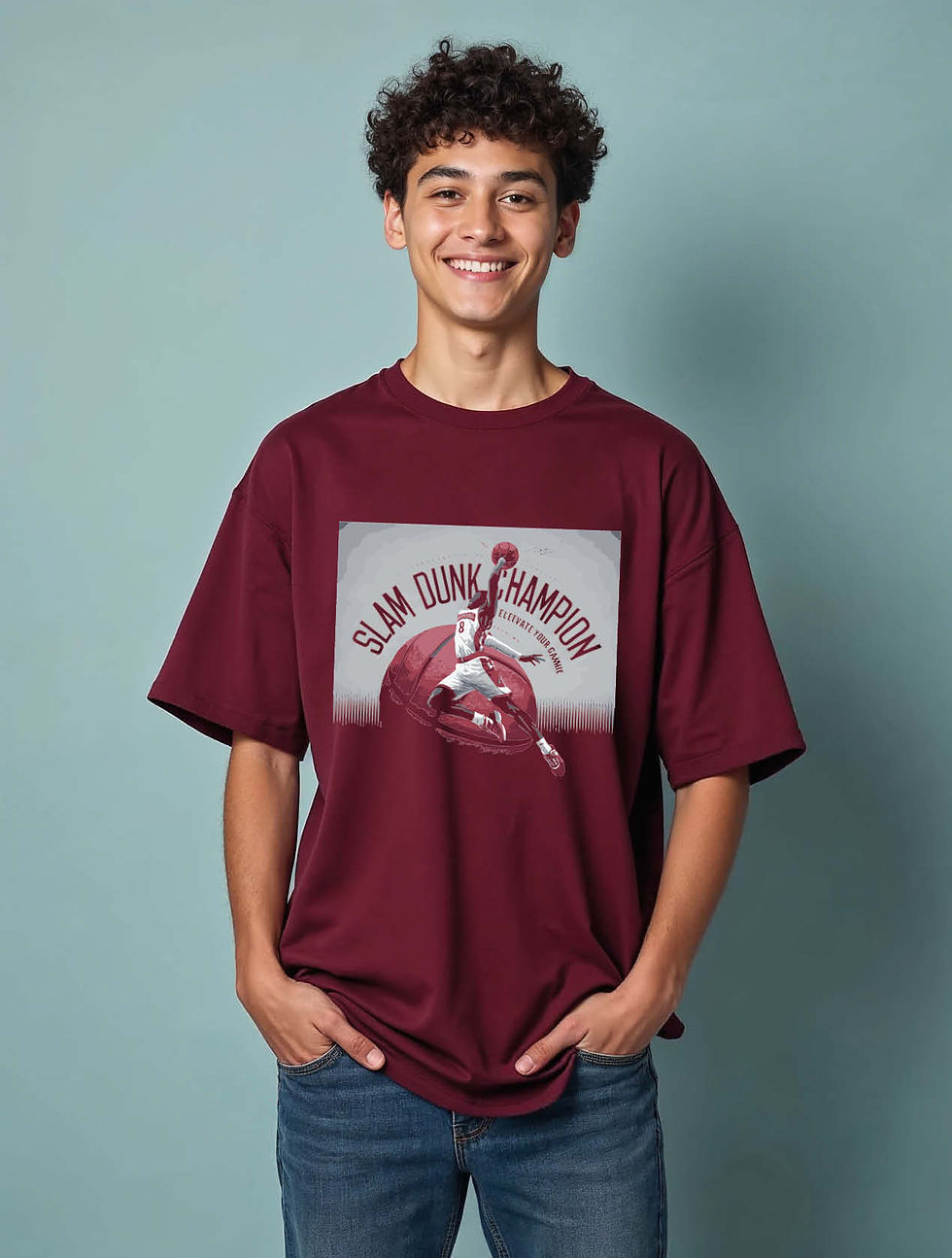 slam dunk champion casual Unisex Oversized Drop Shoulder T-Shirt for Men & Women