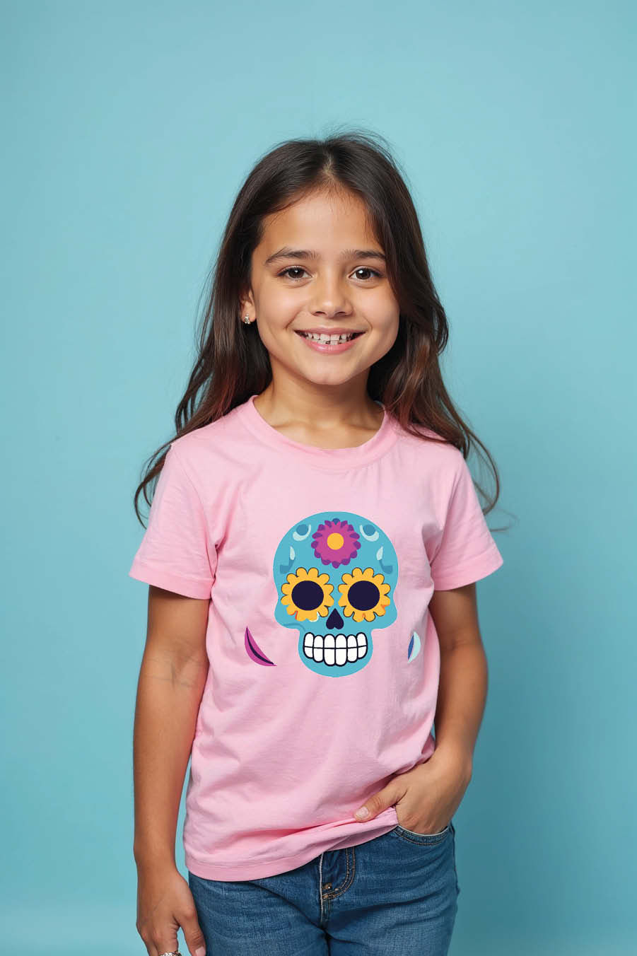 Thumbnail: Floral Skull Kids T-Shirt – Fun & Colorful Print for Boys & Girls