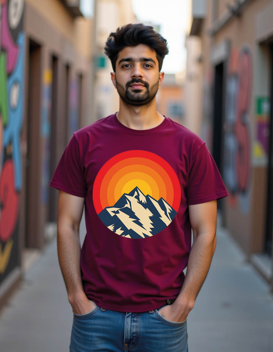Thumbnail: sunset mountains silhouette vintage styled mountain mens printed graphic t shirt