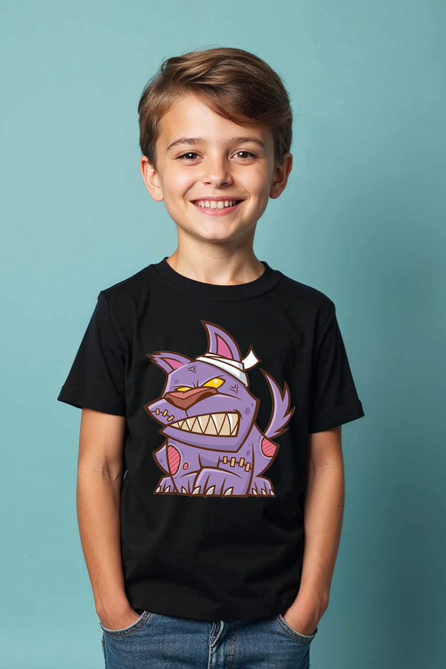 Thumbnail: Creepy Purple Zombie Dog Graphic T-Shirt Premium Casual Kids Printed T-Shirt