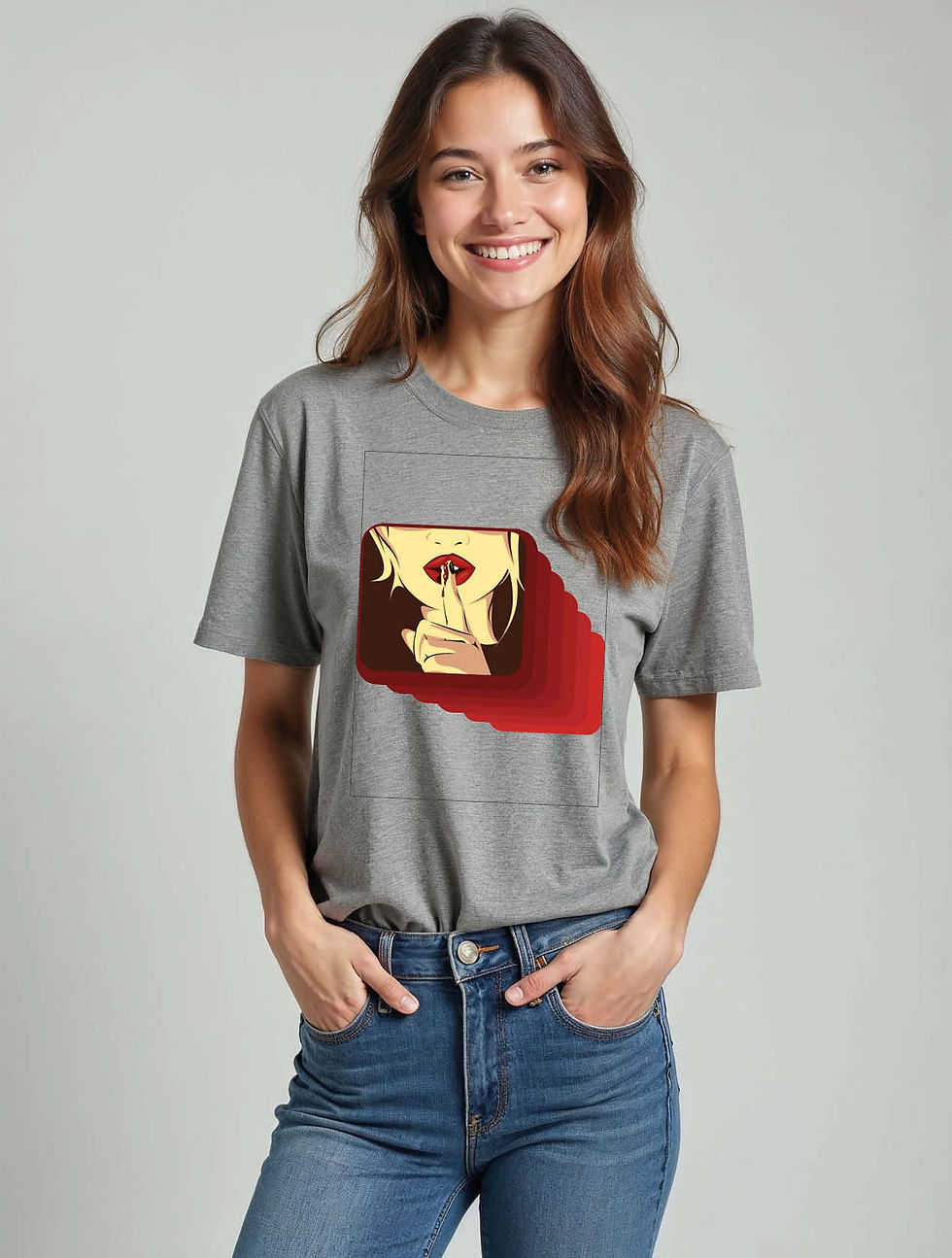 Thumbnail: Pop Art Shush Lips  Stylish Women’s Quote T-Shirt – Premium Quality