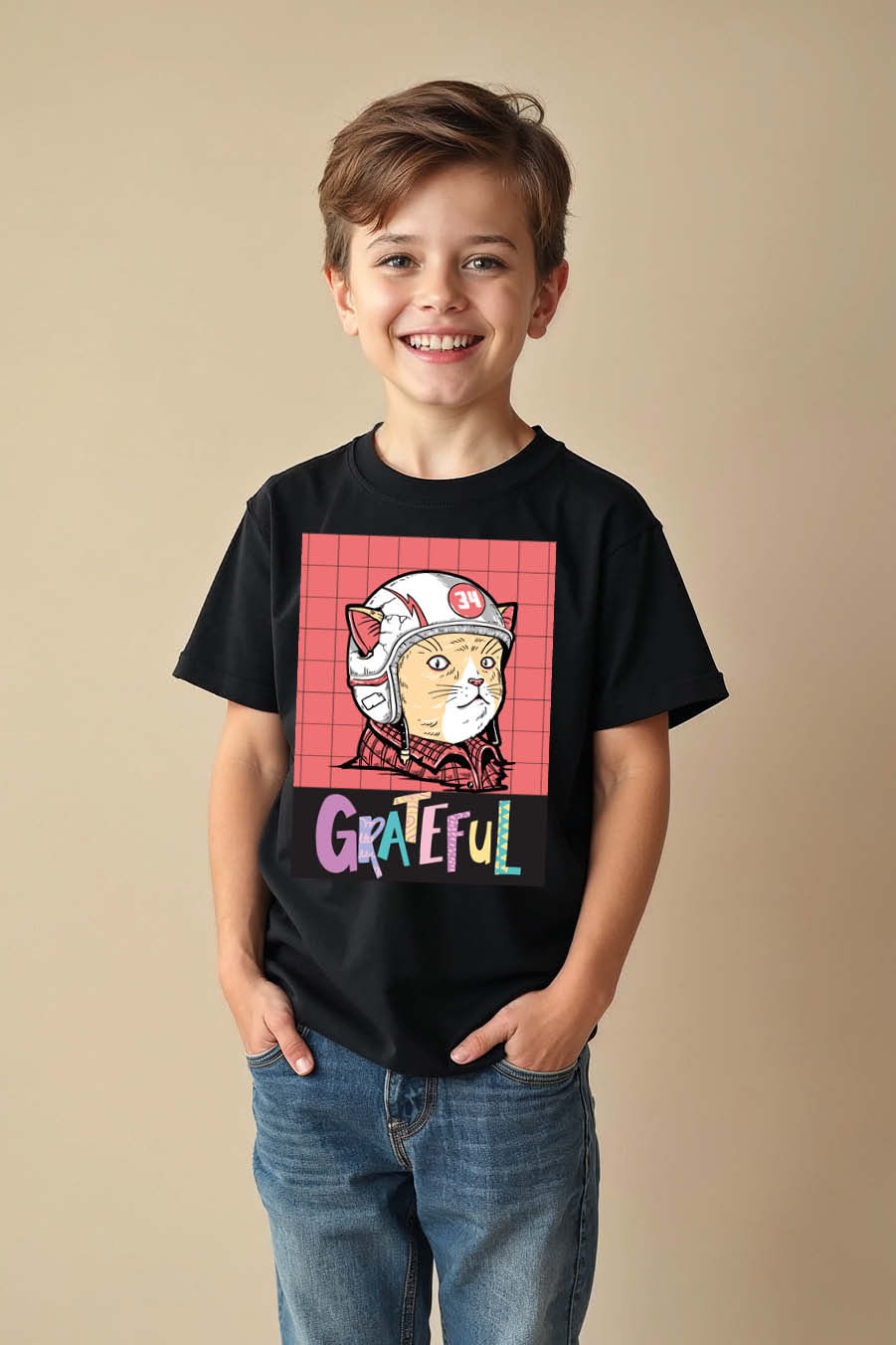 Grateful Cotton Stylish Kids Graphic T-Shirt – Character Print Design for Boys