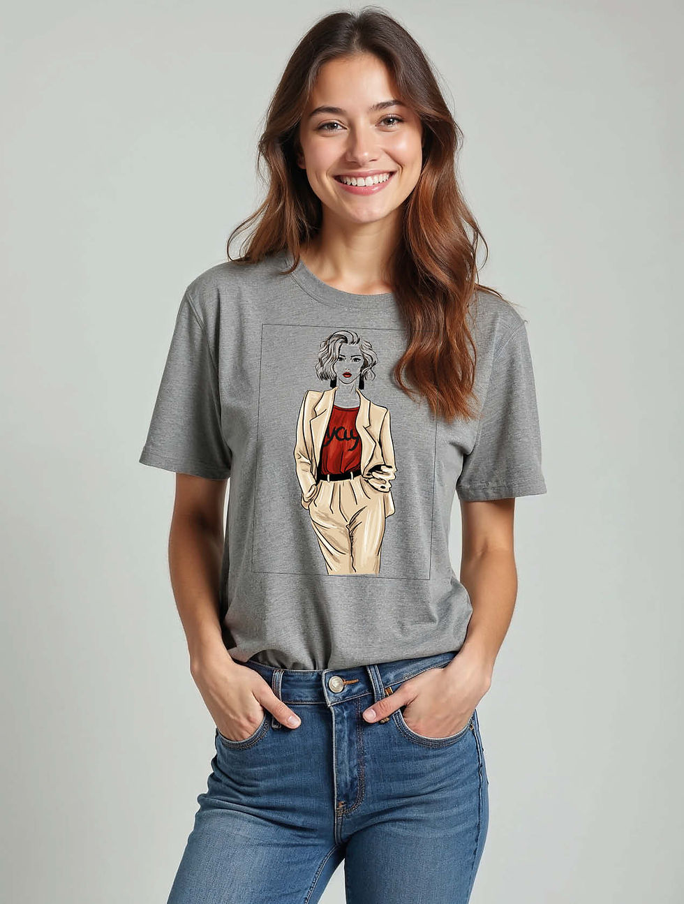 Thumbnail: Chic Suit Illustration Classic Women’s Printed T-Shirt – Shop Now