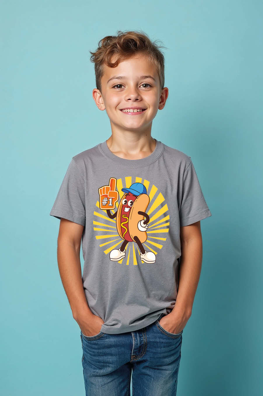 Thumbnail: Hotdog Hero Cotton Casual Kids Printed T-Shirt – Artwork Print Design for Boys