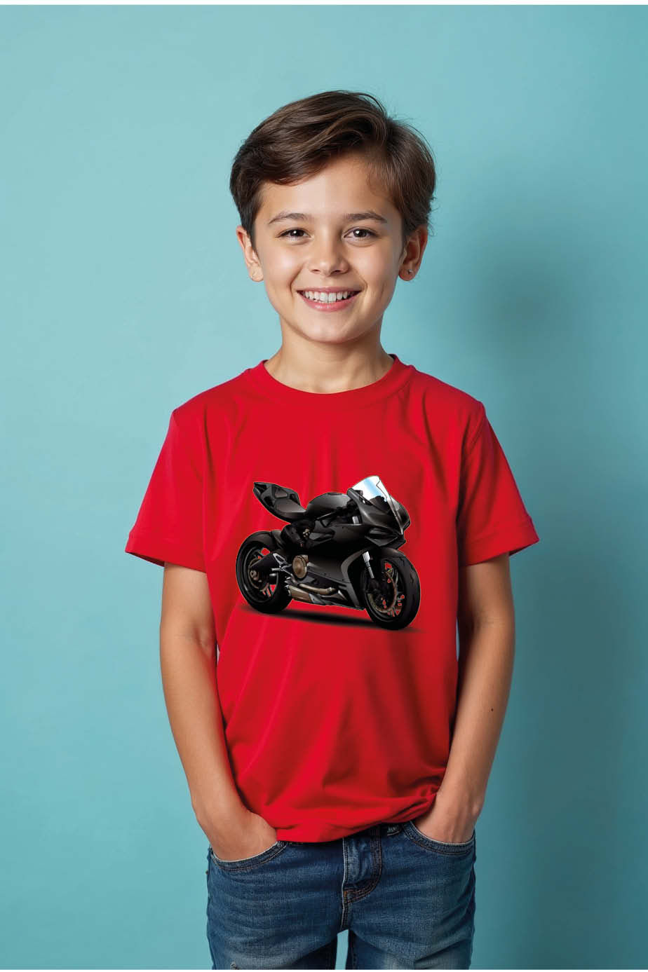 Thumbnail: Superbike Racer Kids' White Graphic T-Shirt Cute Kids Printed T-Shirt – Graphic