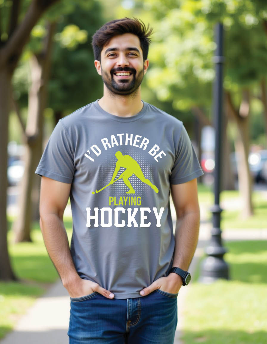 Thumbnail: i d rather be playing hockey field hockey mens printed graphic t shirt