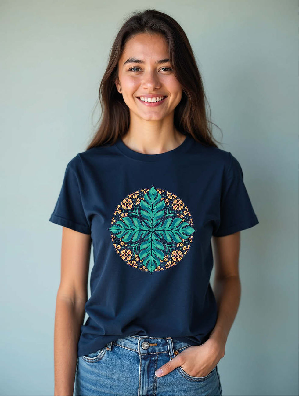 Thumbnail: Botanical Leaf Mandala Classic Women’s Printed Graphic Streetwear T-Shirt – Fast