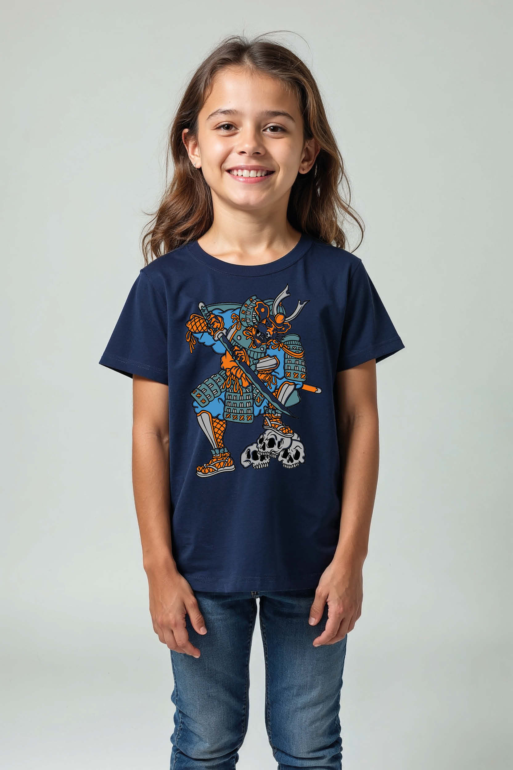 Dark Samurai Skull Stomper Graphic T-Shirt Colorful Stylish Kids Graphic T-Shirt