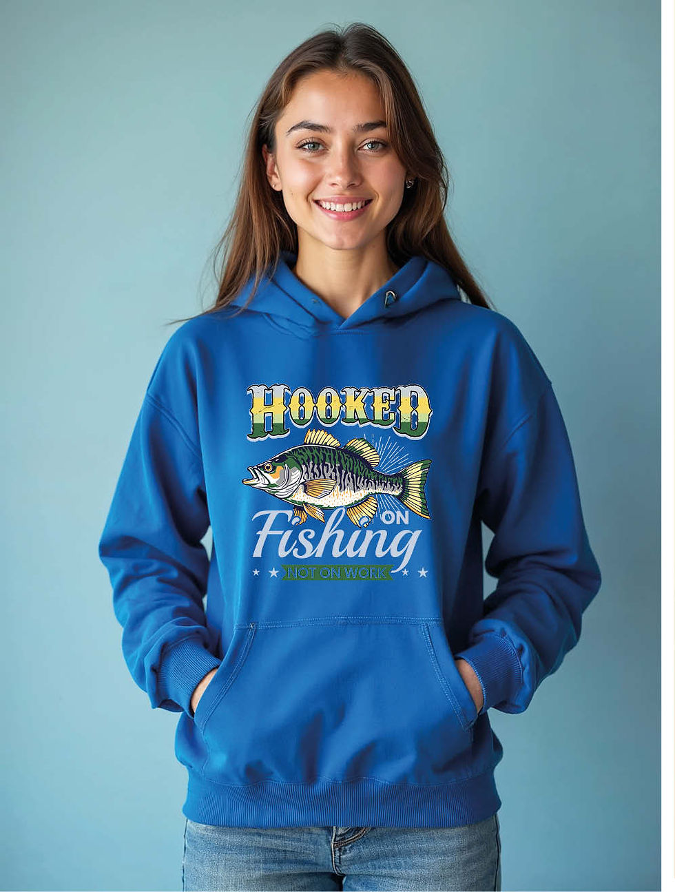 Thumbnail: hooked on fishing not on work Woman's Printed Graphic Hoodies