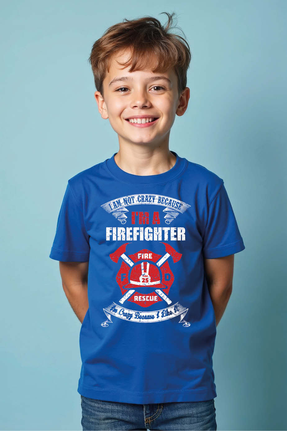 Thumbnail: i am not crazy because i m a firefighter Playful Typography Print T-Shirt